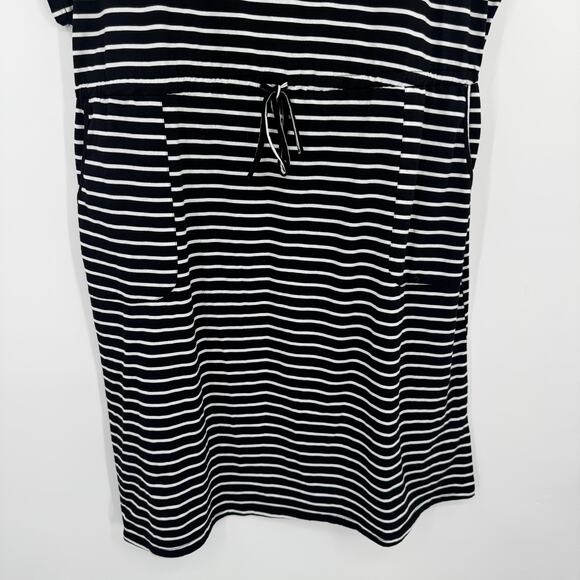 Emery Rose Women's Short Sleeve Striped Drawstring Black White Shirt Dress 4XL - Picture 4 of 10